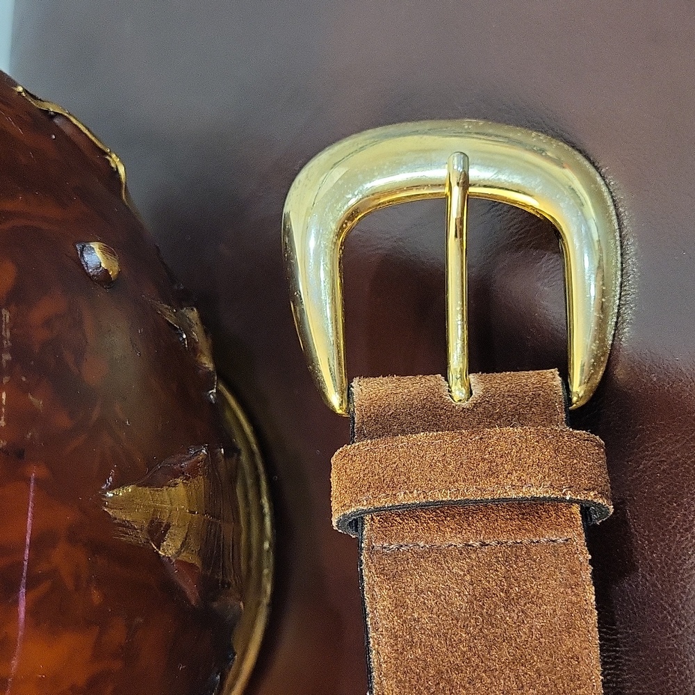 Vintage Suede Statement Belt with Gold-Tone Metal Clasps - Picture 12 of 12